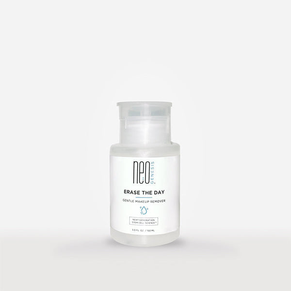 NeoGenesis Erase The Day gentle makeup remover bottle, 150mL, with a clean, elegant design on a neutral background.