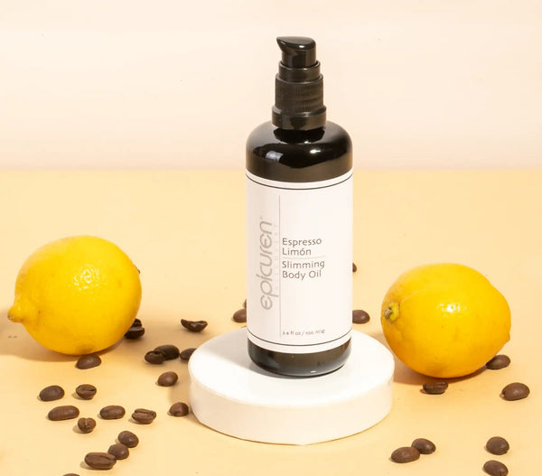 Epicuren Discovery Espresso Limón Slimming Oil moisturizer in a lifestyle setting with a refreshing, citrus scent.
