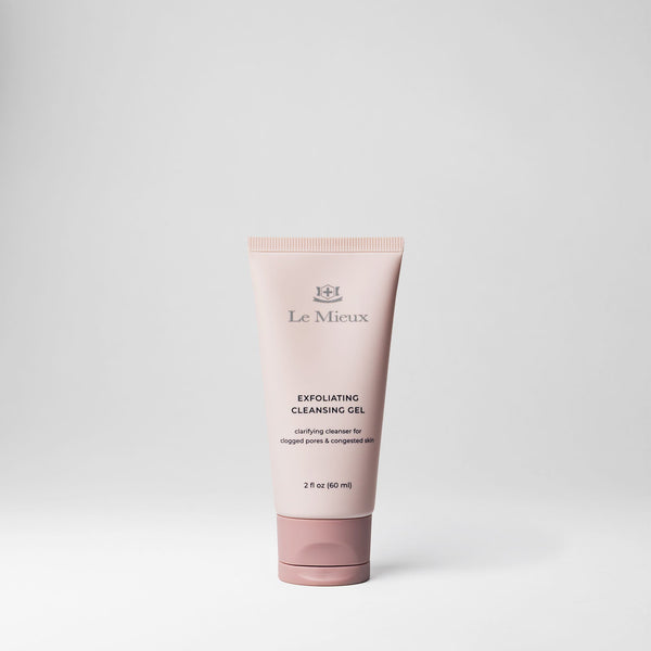 Le Mieux exfoliating cleansing gel in a 2oz tube, gentle facial cleanser with exfoliating properties for refreshed skin.