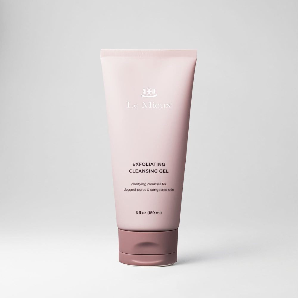 Le Mieux exfoliating cleansing gel in a 6oz tube, showing the product with a sleek design and label, for gentle skin cleansing.