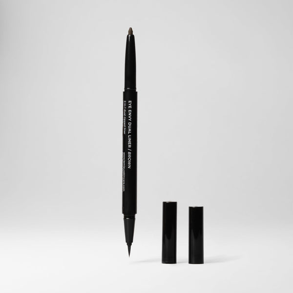 Le Mieux Eye Envy Dual Liner in brown, close-up of the eye care product showing the dual-ended eyeliner pen with brown ink.