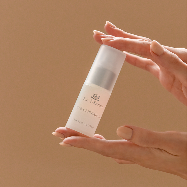 Le Mieux Eye & Lip Cream jar showing the cream and sleek packaging for eye and lip skincare.