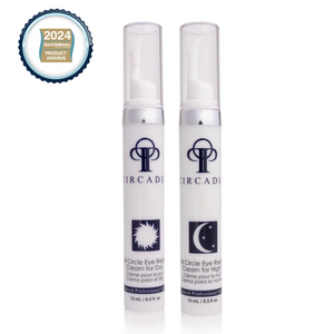 Circadia Full Circle Eye Repair gel cleanser in a clear jar with a white lid, showcasing its smooth, creamy texture.