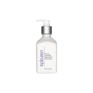 Epicuren Discovery French Lavender After Bath Body Moisturizer in an 8oz bottle with a soothing lavender design.