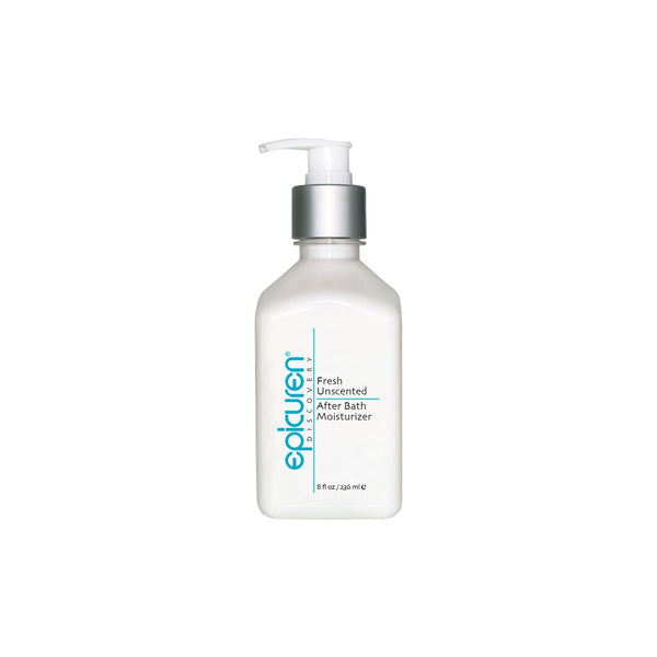 Epicuren Discovery Fresh Unscented After Bath Body Moisturizer in an 8oz bottle with a clean, minimalist design.