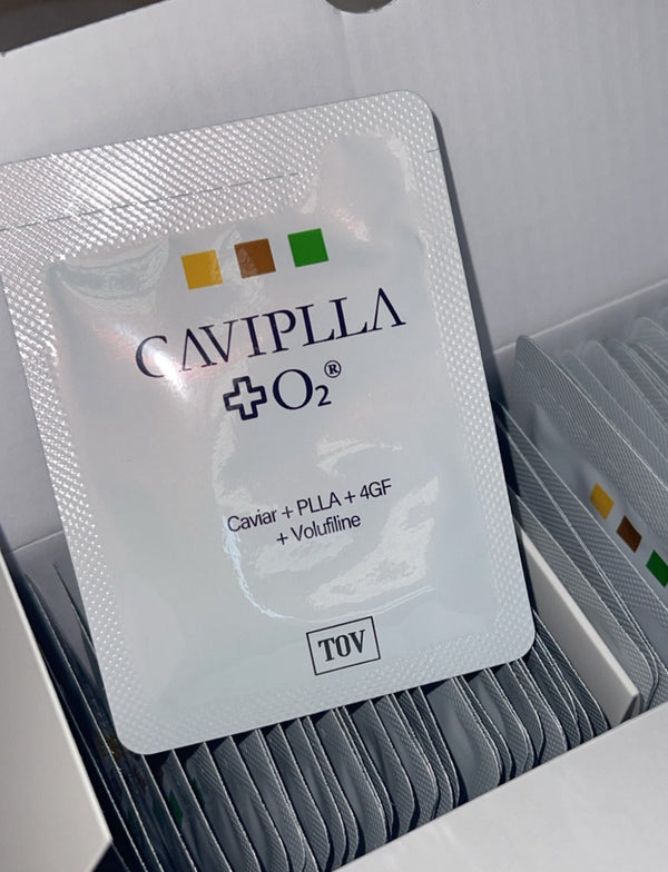Tov Beauty HOP+ CAVIPLLA+O2 Advanced Volumizing Serum cream in travel-friendly packaging for individual use.
