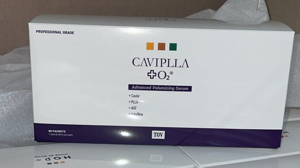 Tov Beauty HOP+ CAVIPLLA+O2 Advanced Volumizing Serum cream in individual travel-friendly packaging for easy application.