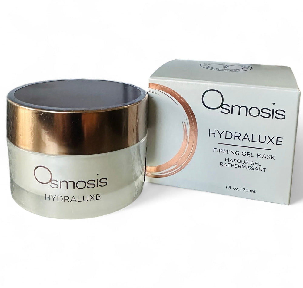 Osmosis Beauty Hydraluxe Firming Gel Mask in a clear jar with a smooth gel texture, showcasing hydration cream for skin.