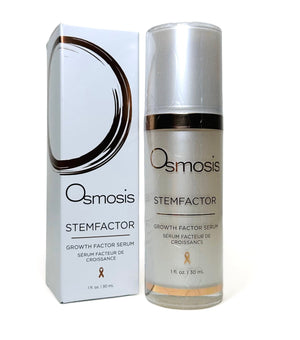 Osmosis Stemfactor Growth Factor Serum 30 ml in a clear bottle with a dropper, set against a neutral background.