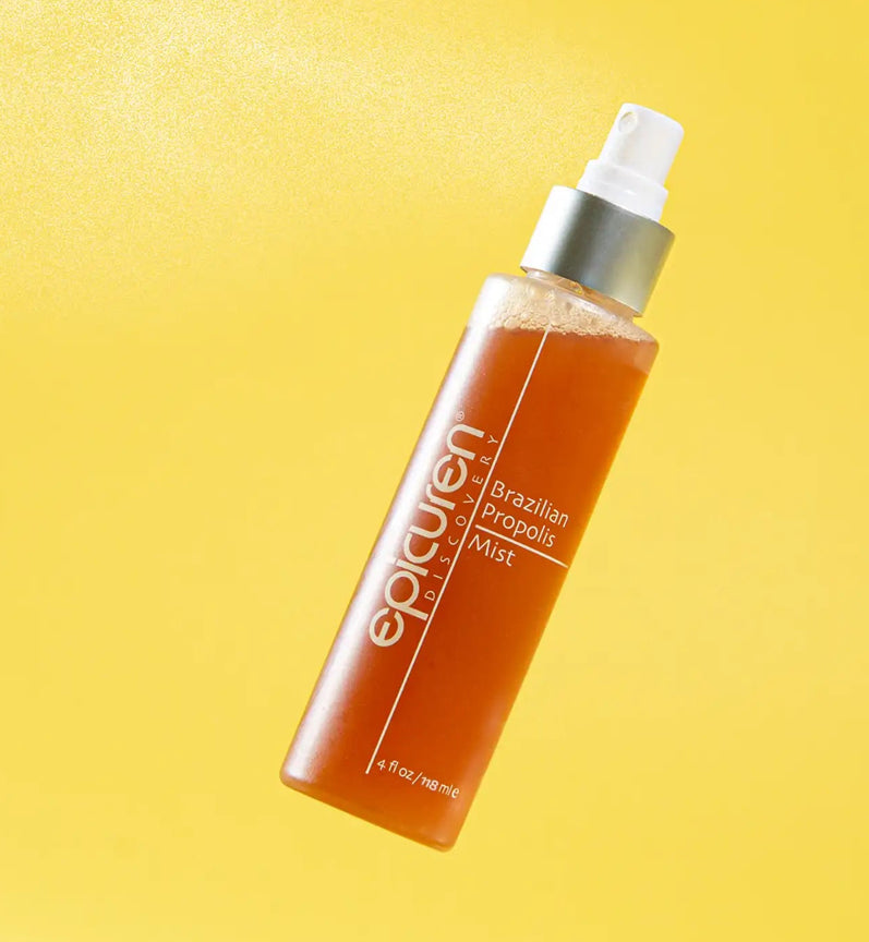 Epicuren Discovery Brazilian Propolis Mist moisturizer in a spray bottle with a natural setting background.