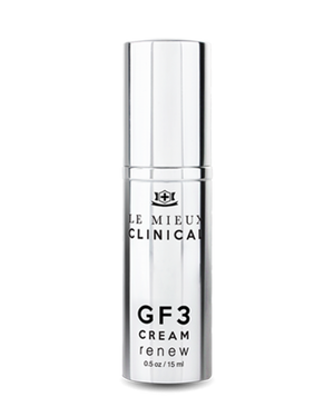 Le Mieux Clinical GF3 Cream Renew 0.5oz in a jar, showcasing a rich, creamy texture for facial rejuvenation.
