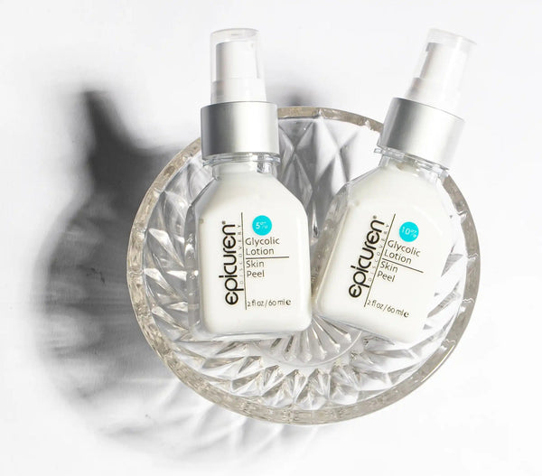 Epicuren Discovery Glycolic Lotion Skin Peel in a 2 Fl Oz bottle with exfoliating properties for smooth skin.