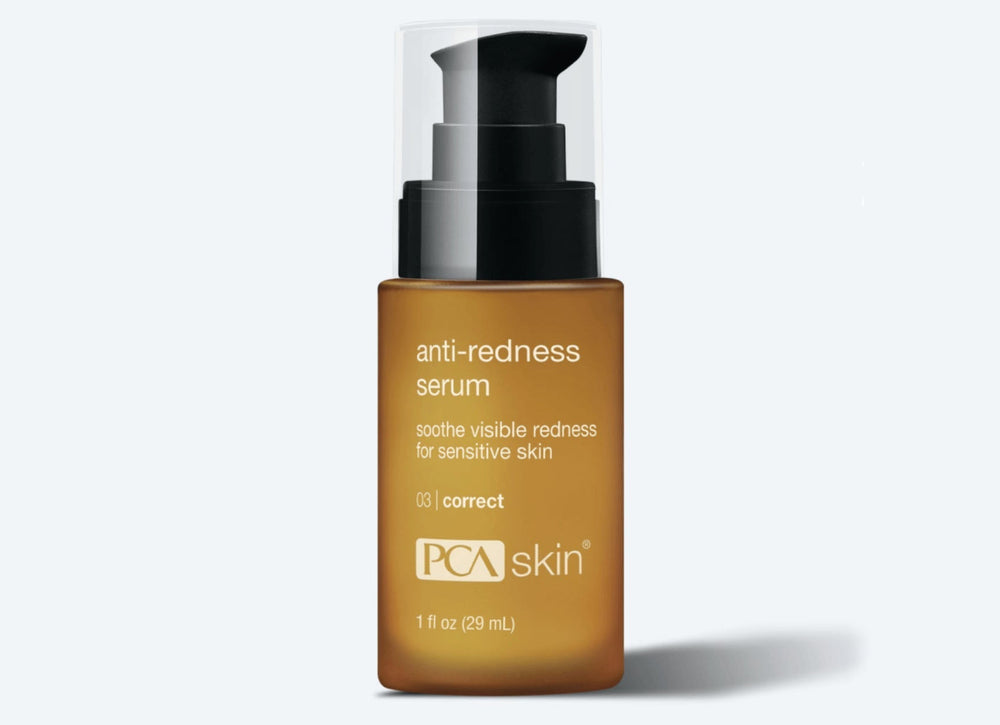 PCA Skin Anti-Redness Serum 1 oz in a clear bottle, designed to reduce redness and soothe irritated skin.