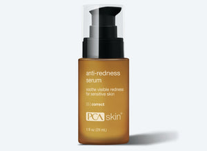 PCA Skin Anti-Redness Serum 1 oz in a clear bottle, designed to reduce redness and soothe irritated skin.