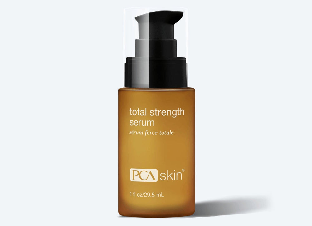 PCA Skin Total Strength Serum in a sleek bottle, showcasing its lightweight texture and anti-aging benefits.