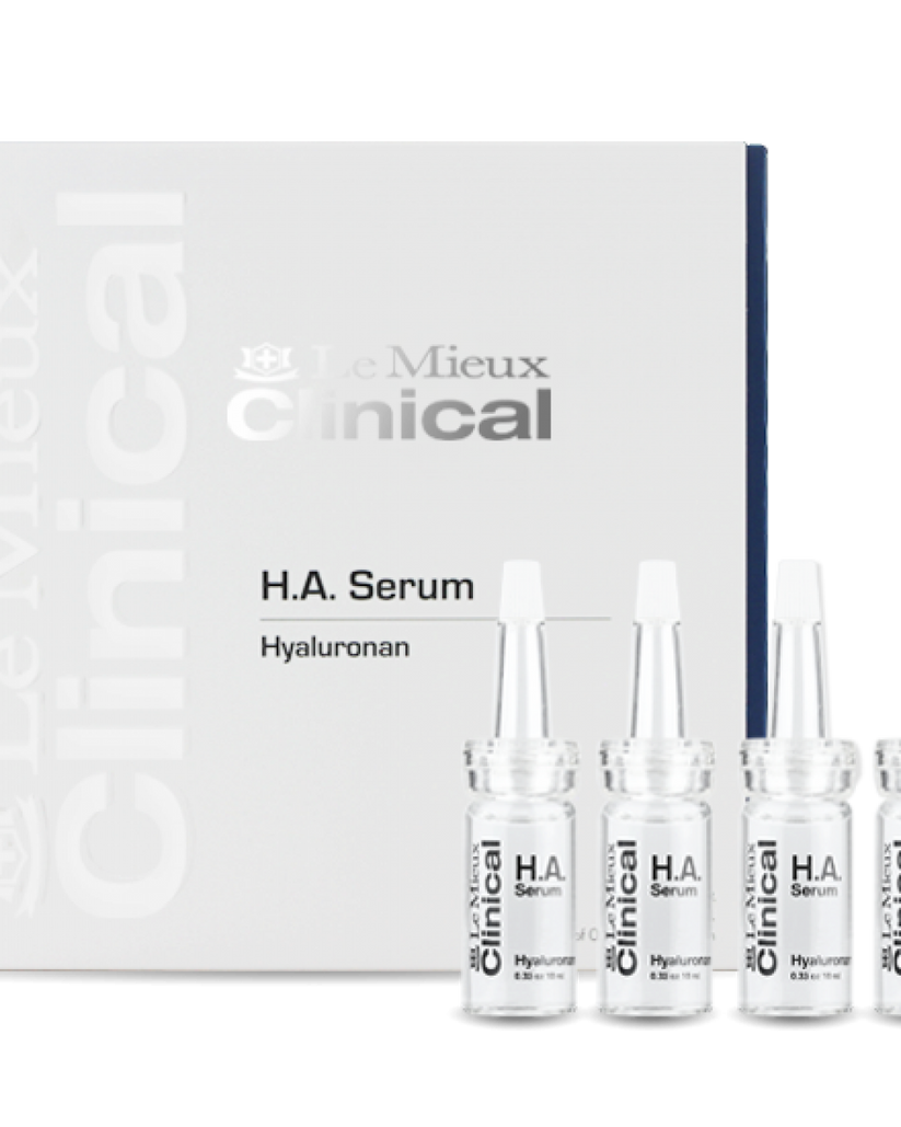 Le Mieux Clinical H.A. Serum Set featuring growth factor serums in elegant packaging on a neutral background.