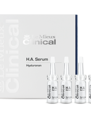 Le Mieux Clinical H.A. Serum Set featuring growth factor serums in elegant packaging on a neutral background.
