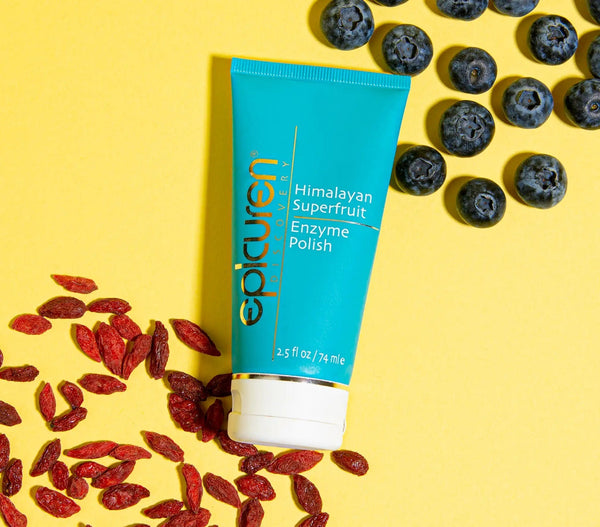 Epicuren Discovery Himalayan Superfruit Enzyme Polish in a 2.5 fl oz tube, displayed in a natural setting for skincare.