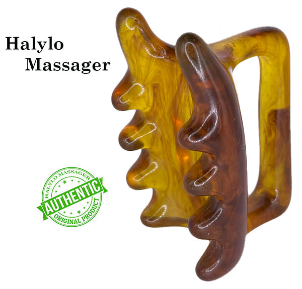 Halylo brown fascia massage tool for facial and body use, featuring G-types design for effective muscle relief.
