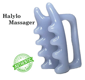 Light blue Halylo fascia facial and body massage tool for chin and G-types, showcasing ergonomic design and texture.