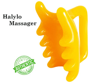 Halylo yellow fascia facial and body massage tool, G-types massager for relaxation and rejuvenation.