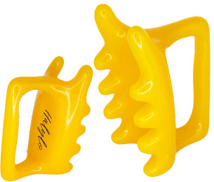 Halylo yellow fascia massage tool for facial and body use, showcasing G-types design and ergonomic shape.