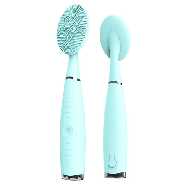 Halylo sonic facial cleansing brush showing front and back, designed for deep cleaning and facial massage.