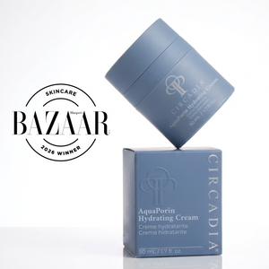 Circadia AquaPorin Hydrating Cream jar showing the moisturizer’s sleek packaging and label for deep skin hydration.