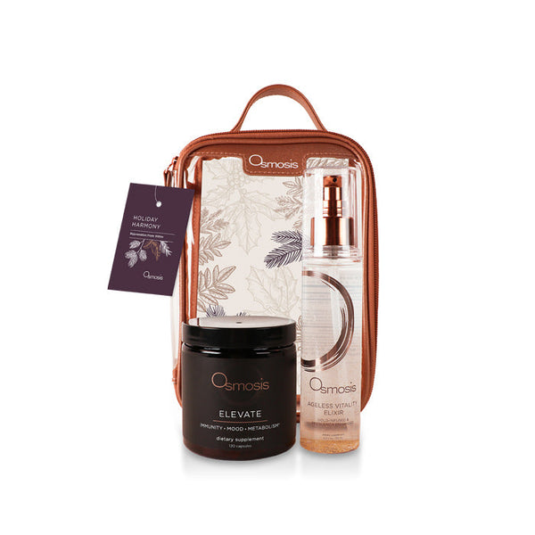 Osmosis Beauty Holiday Harmony Kit featuring serums in a festive packaging for radiant skin care.
