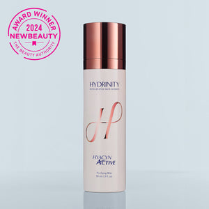 Hydrinity Hyacyn Active cleanser bottle with a sleek design, showcasing the product label and pump top.
