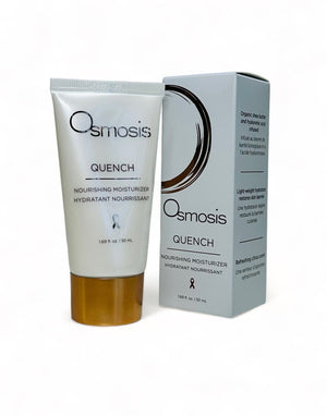 Osmosis Beauty Quench Nourishing Moisturizer in a sleek jar with a creamy texture, ideal for hydration.