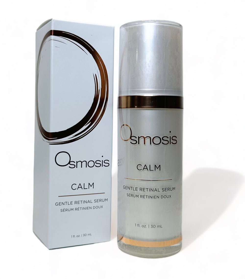 Osmosis Beauty Calm Gentle Retinal Serum in a sleek bottle with a dropper, set against a neutral background.