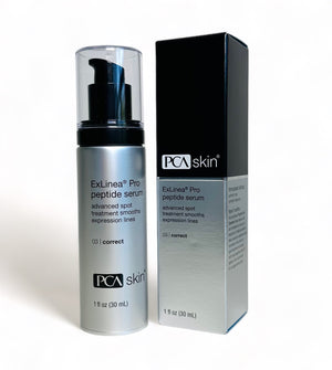 PCA Skin ExLinea Pro Peptide Serum bottle with a dropper, showcasing its sleek design and 1 fl oz size.