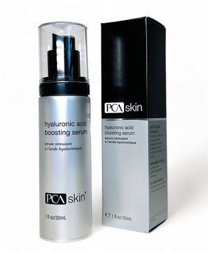 PCA Skin Hyaluronic Acid Boosting Serum in a 3 oz bottle for hydration, suitable for eye, neck, and lip areas.