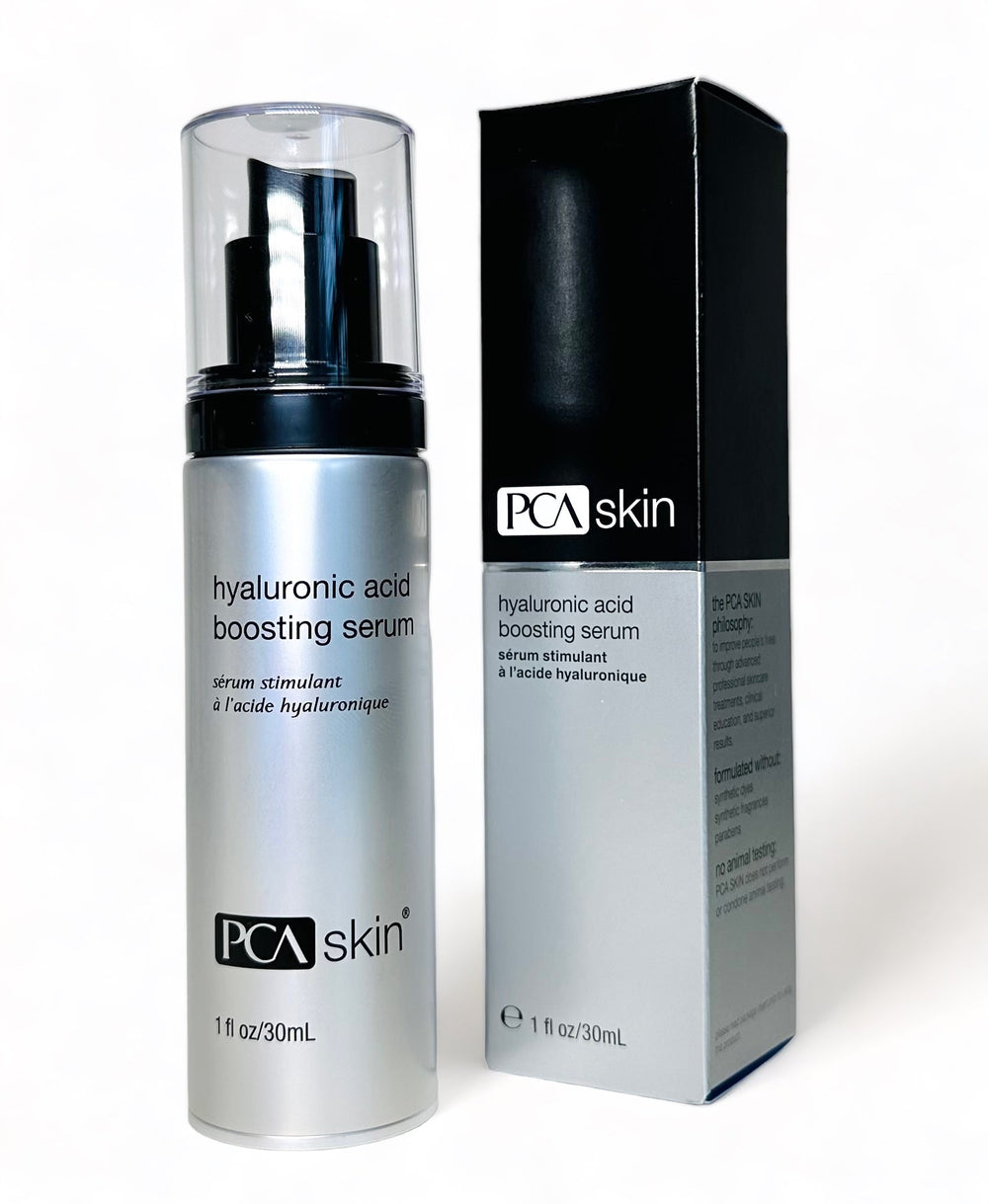PCA Skin Hyaluronic Acid Boosting Serum in a 1oz bottle, suitable for eye, neck, and lip hydration.