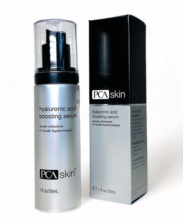 PCA Skin Hyaluronic Acid Boosting Serum in a 1oz bottle, suitable for eye, neck, and lip hydration.
