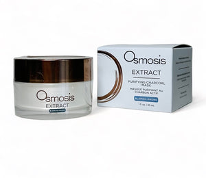 Osmosis Beauty Extract Purifying Charcoal Mask in a 30 ml tube, featuring a sleek design and rich black formula.