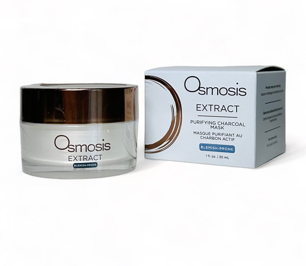Osmosis Beauty Extract Purifying Charcoal Mask in a 30 ml tube, featuring a sleek design and rich black formula.