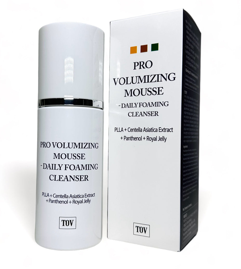 TOV House of PLLA HOP+ Pro Volumizing Mousse in a 150ml bottle, showcasing its sleek design and foaming texture.