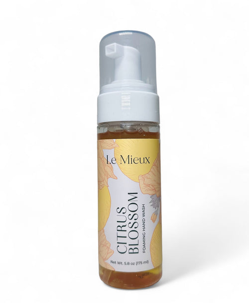 Le Mieux Citrus Blossom Foaming Hand Wash in a clear bottle with a foaming dispenser and vibrant citrus label.