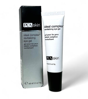 PCA Skin Ideal Complex Revitalizing Eye Gel 0.5oz in a sleek tube, designed for eye, neck, and lip rejuvenation.