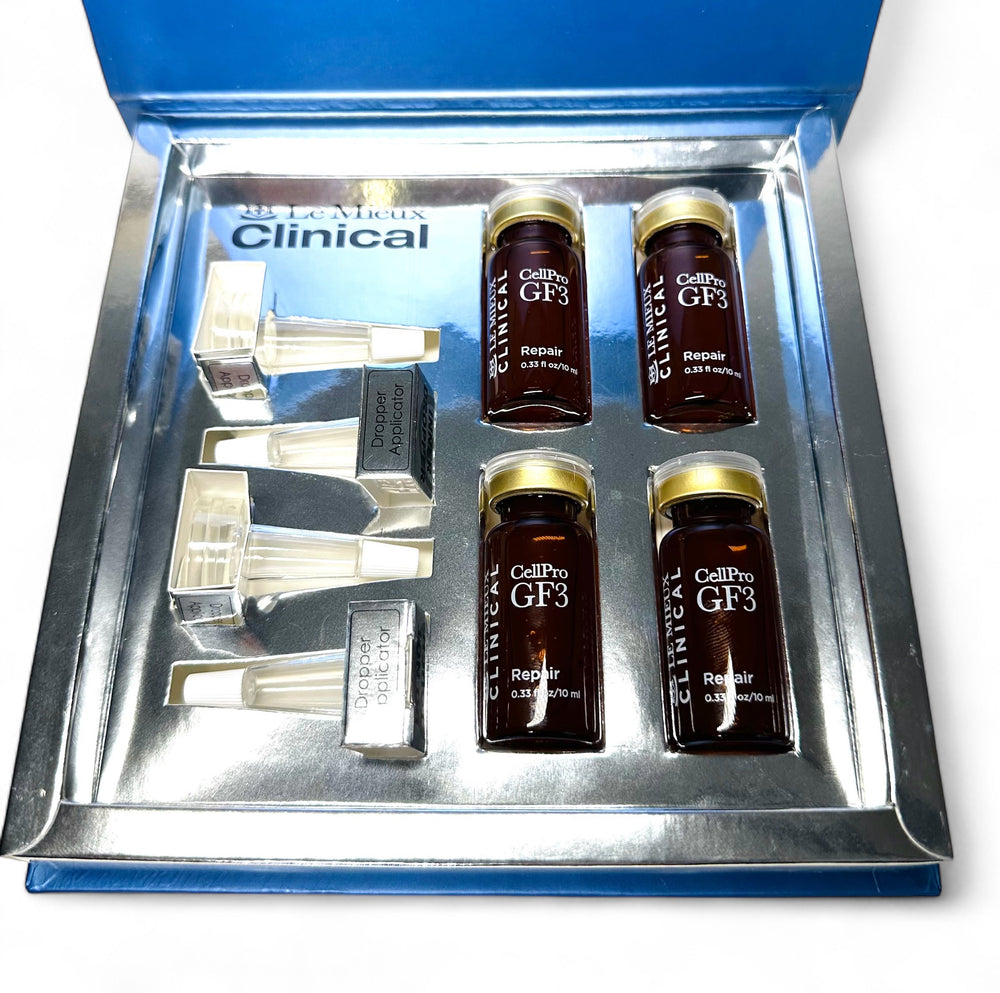 Le Mieux Clinical CellPro GF3 Serum Set featuring growth factor vials on a clean, white background.