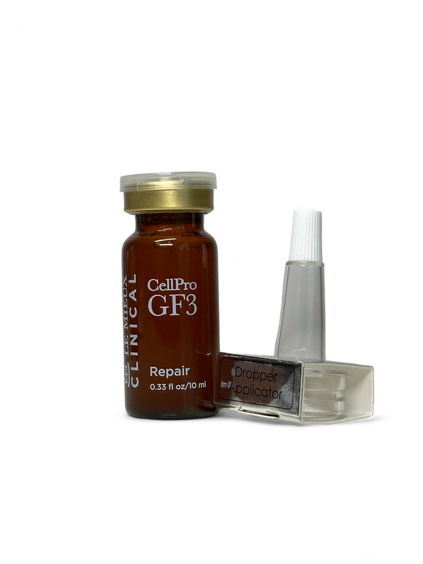 Le Mieux Clinical CellPro GF3 Serum bottle with a sleek design, showcasing its growth factor formulation.