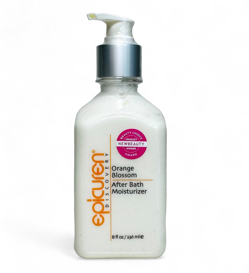 Epicuren Discovery After Bath Body Moisturizer in Orange Blossom, showcasing a creamy texture and elegant packaging.