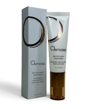 Osmosis Beauty Revive Hand Cream 1oz in a sleek tube, showcasing its creamy texture and nourishing formula.