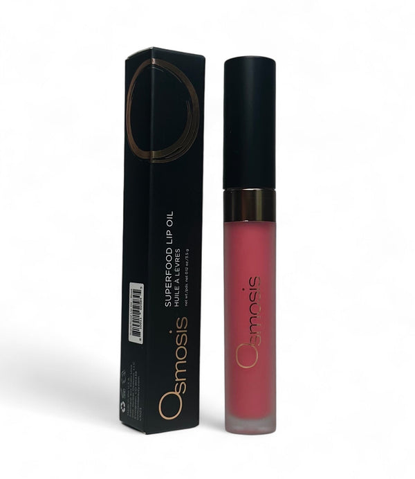Osmosis Beauty Superfood Lip Oil in a clear tube, showcasing a vibrant, nourishing lip oil for hydration and shine.