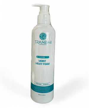 Tov Beauty Trandmi Hydra Moist Milky Foam 250ml bottle with a creamy texture for moisturizing skincare.