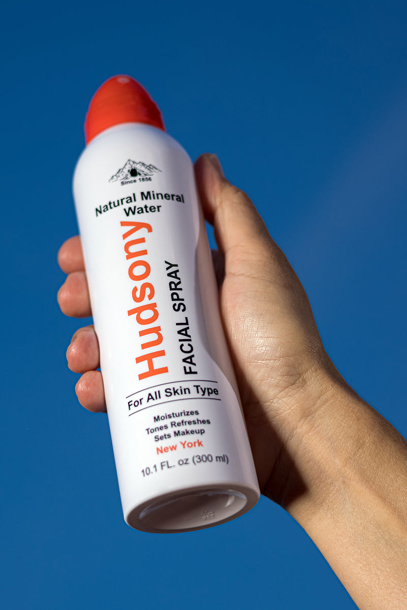 Hudsony Natural Mineral Water Face Mist 10.1 oz bottle with a clear, refreshing spray nozzle on a light background.