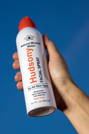 Hudsony Natural Mineral Water Face Mist 10.1 oz spray bottle with a clear design and refreshing mist.