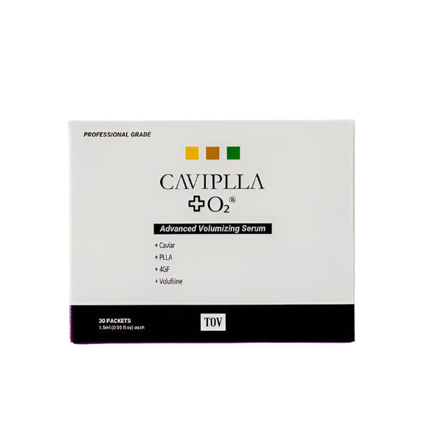 Tov Beauty Advanced Volumizing Serum pouches in a box, travel-friendly cell cream for skin rejuvenation.